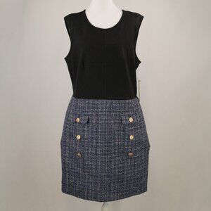 Karl Lagerfeld Mixed-Media Tweed Textured Twofer Mini Dress, Black/Blue, US 14